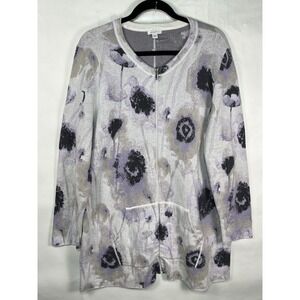 Pure Jill Fit Zip Up Knit Soft Sweater Womens Small L Purple Floral Print Cotton